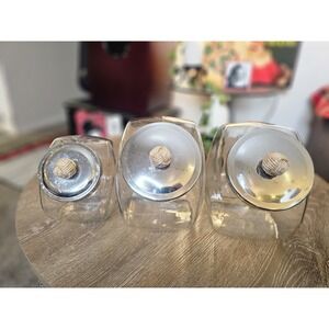 Rustic Glass Canister Set of 3 – Rope Knob Metal Lids – Kitchen Storage Jars